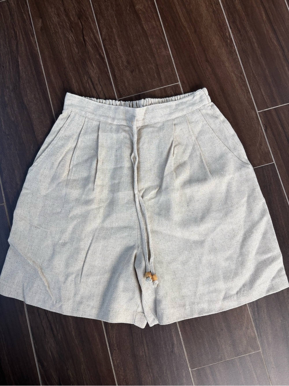 Coastal Linen Blend Look Pull-On Shorts Beige Elastic Waist Relaxed Summer SizeM - Picture 3 of 7